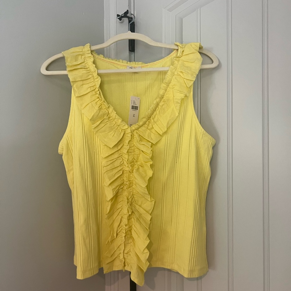 NWT- Pilcro Yellow Honeydew Ruffled Sleeveless Knit Top